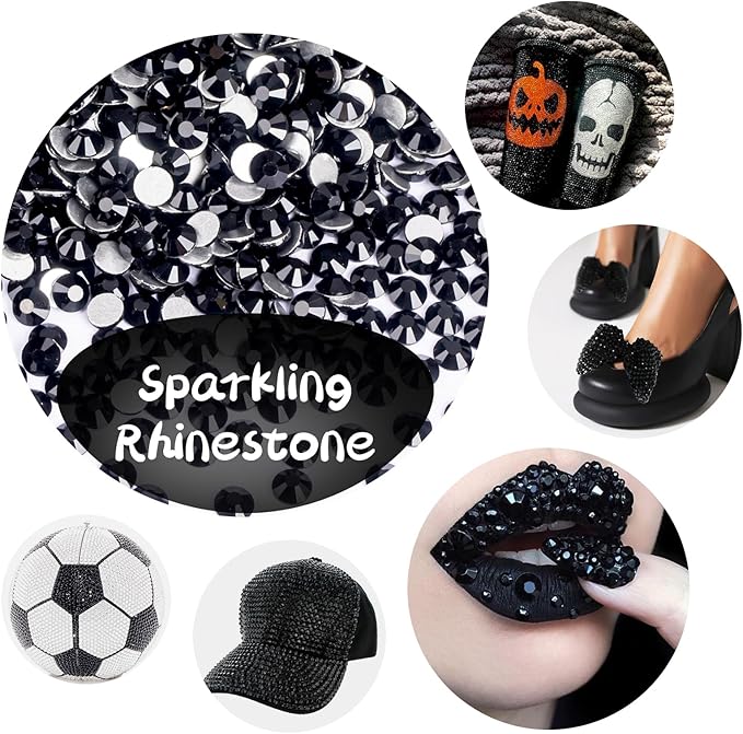 10000PCS Black Rhinestones Bulk, Flat Back Crystal Glass Stone Round Gems,SS16, 3.8-4.0mm