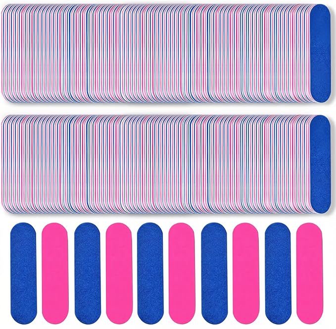 Mini Nail File Bulk 300Pcs (180/240 Grit), Disposable Nail Files Double Sided Emery Boards Home or Professional Manicure Tools(Blue and Pink)