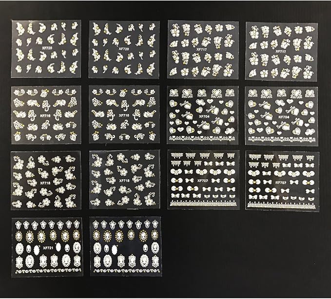 Wrapables A70194_a White with Gold Rhinestones Nail Art Stickers 3D Nail Decals (50 Sheets), Flowers, Bows, & Butterflies Nail Art Stickers (50 Sheets), Floral Rhinestones