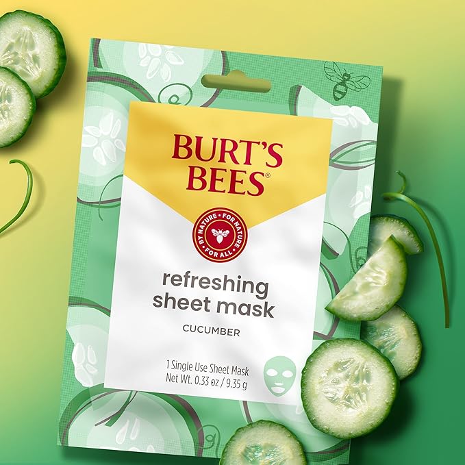 Burt's Bees Face Mask Bundle Set for Valentine's Day, Hydrating Watermelon, Calming Rose, & Refreshing Cucumber, Face Sheet Masks for Single Use Skin Care, 99% Natural Origin, 3 Count, 0.33oz Each