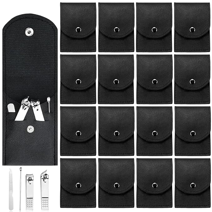 16 Sets Travel Manicure Set Professional Nail Clipper Kit Bulk,4 in 1 Adult Stainless Steel Travel Manicure Kit with Case Individually Wrapped Nail Clippers Bulk for Homeless,Hotel,Charity（Black）