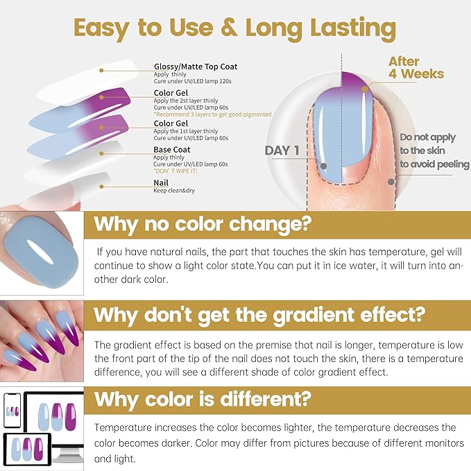 YTD Likomey Color Changing Gel Nail Polish,15ml Blue to Purple Mood Temperature Change Colors UV Nail Gel,Fall Winter Thermal Ombre Manicure Varnish,WB428