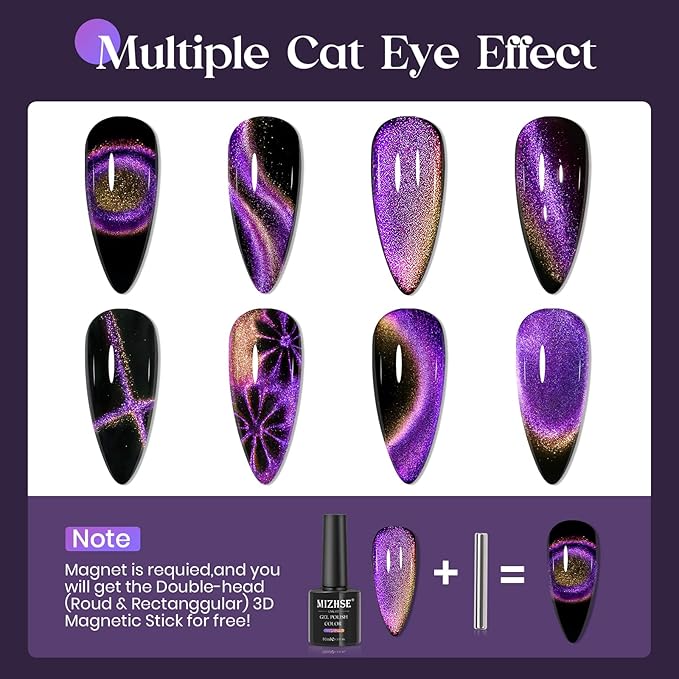 MIZHSE Cat Eye Gel Nail Polish Set 9D Galaxy Cat Eye Gel Polish Soak Off U V LED Chameleon Magnetic Nail Gel Polish Kit Varnish With Magnet Stick