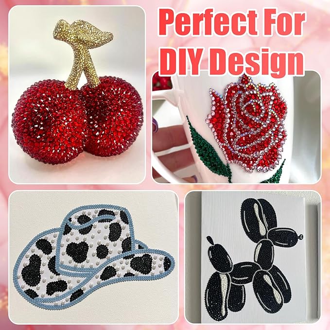 RODAKY 9000PCS Rhinestone Pearls for Bedazzling Red Black White Flatback Gems Half Pearls for Crafting Diamond Making Kit Clothing Shoes Nail Decor with Glue Tweezer Pickup Pen