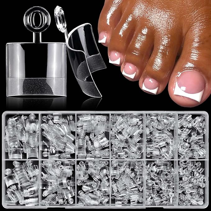 600pc French Fake Toenails Gel Toe Nail Tips Clear Press on Toenail Short Square, Half Cover Toes Fake Nails Tips Clear Gel Toenails Extrension False Toe Nail Press ons Feet Artificial Toenail Tip