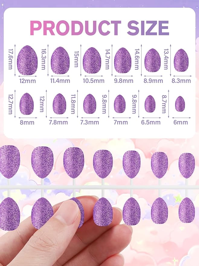 EBANKU 288Pcs Short False Nails, 12 Pack Almond Press On Nails, Sparkle and Glossy Short Fake Nails With Glue and Adhesive Pad