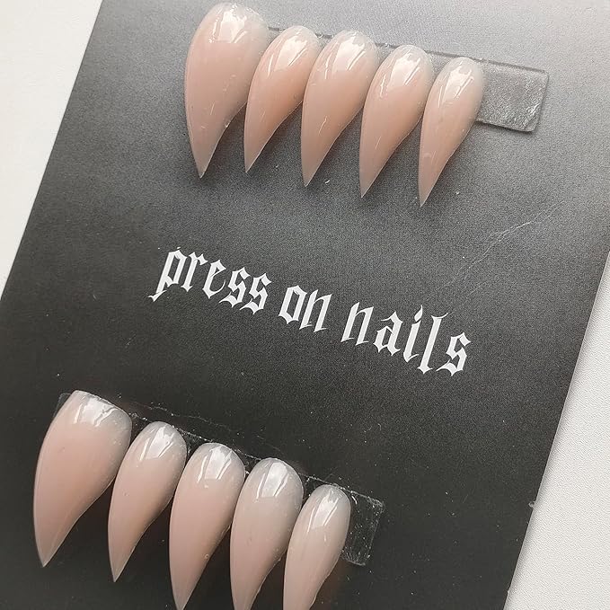 Luxury Press on Nails Medium Curved Stiletto Handmade Eagle Claw Unique Reusable ABS Material Fake Nails Dragon Cat Claw False Nails with Designs Nude Glossy Glue on Nail Thick Acrylic Nail(M)