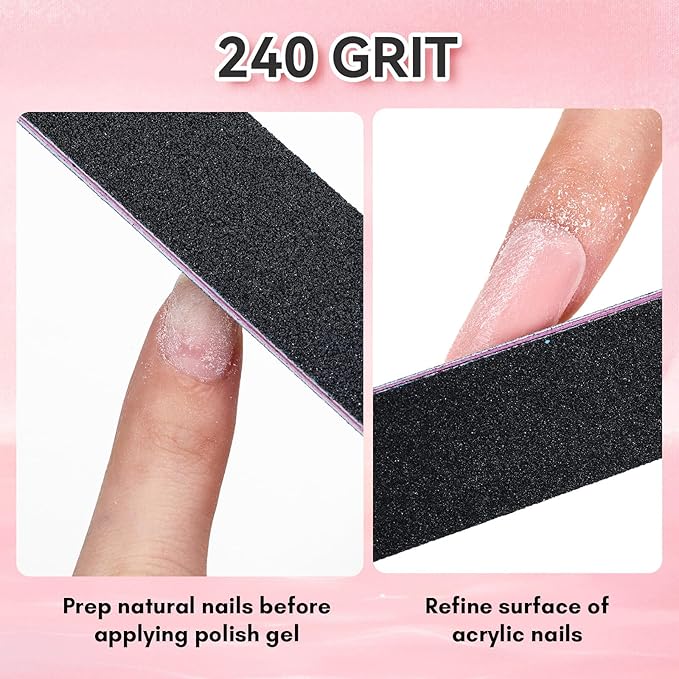 Makartt Nail File, 180/240 Grit Emery Boards for Nails, 10pcs Professional Washable Dual Sides Filer Kit for Natural Nails, Gentle Filing & Ultra-Fine Shining Manicure Tools