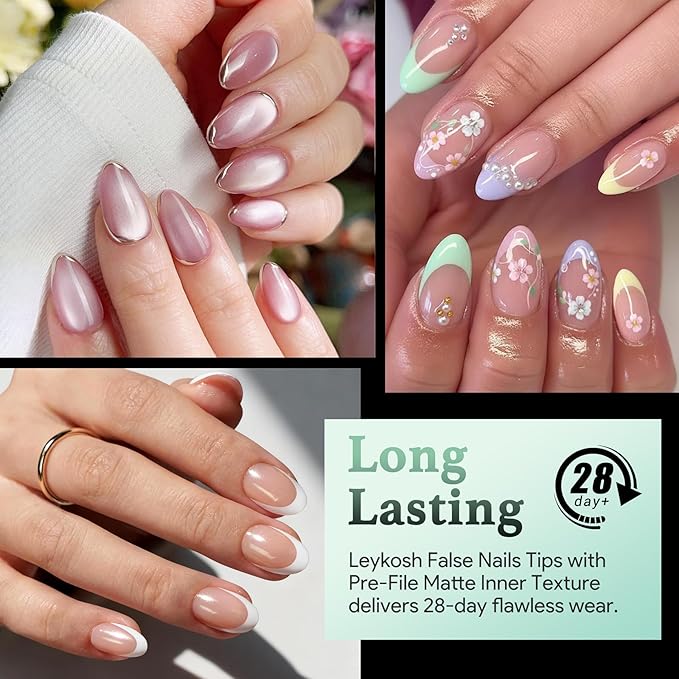 Extra Short Almond Nail Tips - 216pcs Soft Gel Full Cover Fake Nails, 70-Grit Pre-Sanded Matte Clear Press on Nails for Extension, DIY Home Manicure with 12 Sizes