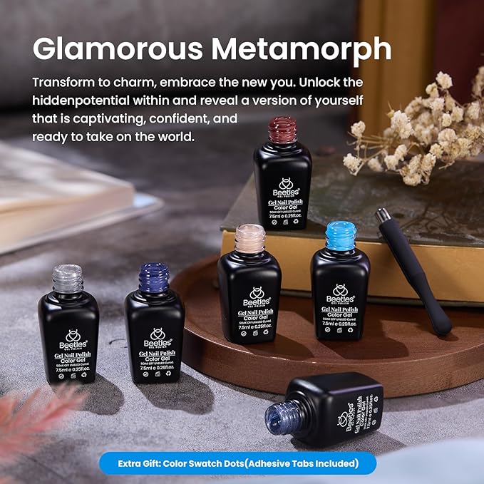 Beetles Cat Eye Gel Polish – Glamorous Metamorph 6 Color Gel Nail Polish Set, Blue Brown Pearl with Magnet Soak Off Uv LED for Salon Manicure Art DIY Back to School Nails