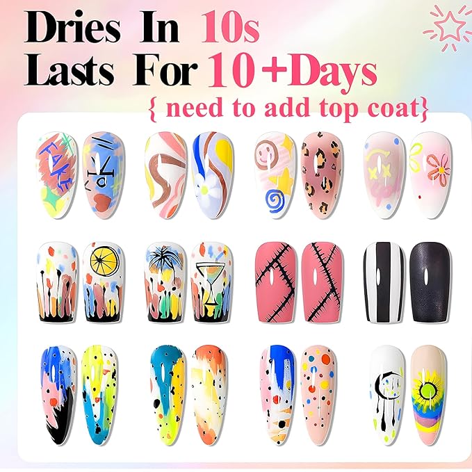 12 Colors Metallic Nail Art Pens Set, Double-Ended Nail Marker Pens for Nail Art Dotting Line Painting Designs, Water Based Quick Dry Paint Markers for DIY Manicure, Home & Salon Use