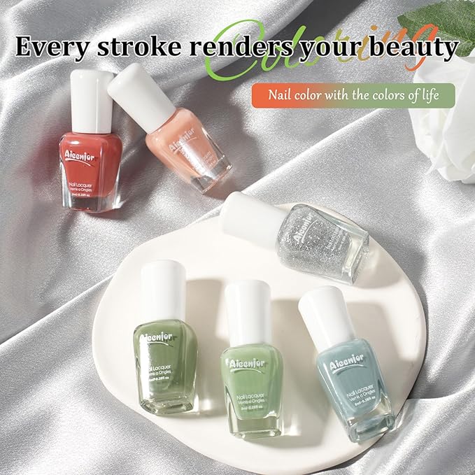 Nude Nail Polish Set, Quick Dry Fingernail Polish 6 Classic Nude Colors Collection, Nude Pink, No UV Light Needed, Long Lasting for Nail Art Design at Home DIY