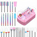 30PCS Nail Drill Bits Set with Holder Case, 3/32 Inch Tungsten Carbide Ceramic Diamond Efile Nail Bits Tool & Organizer for Acrylic Gel Dip Powder Cuticle Removal Polish, Nail Tech Manicure Pedicure