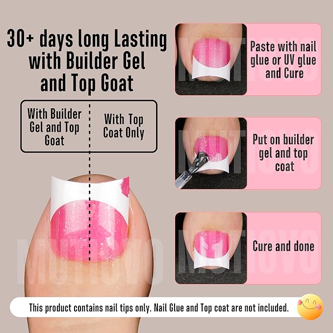 Short Toe Nail Tips White French Tip ROSE PINK Press on with Moon Curve,Soft Gel False Nail Kit,Thick Sharp Square Toenail Extension,Need Builder Gel Top Coat,No Glue Included x15 Sizes 240 pcs