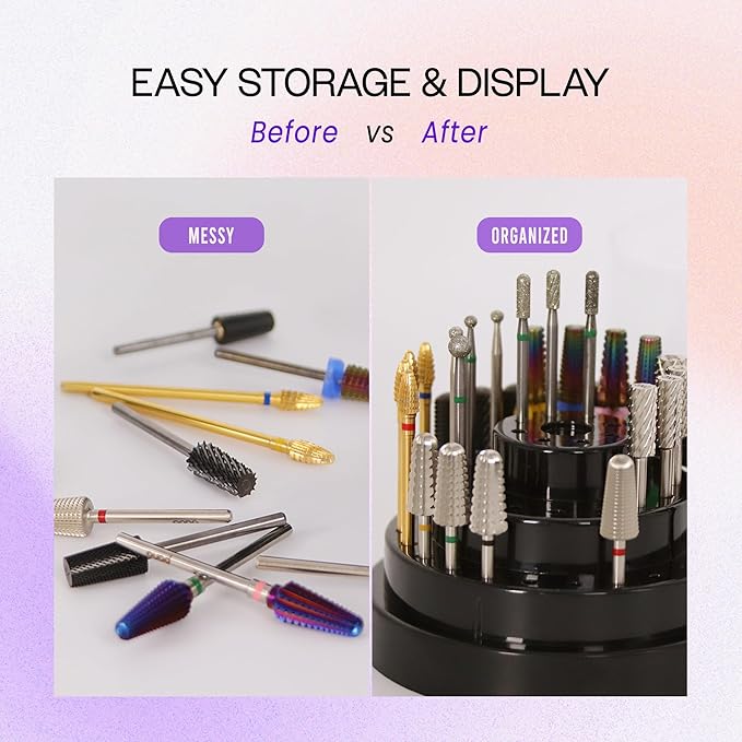 PANA Round Cake Tier Nail Drill Bit Holder Display Organizer Case - Dustproof Carbide Bit Storage Container Box For Manicure Tools Nail Salon - 48 Holes Pink (Drill Bits Not Included)