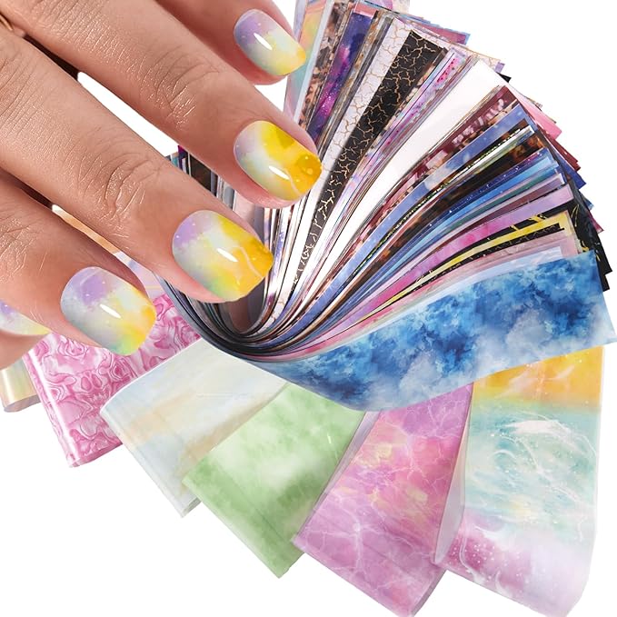 JERCLITY 300 Sheets Nail Foil Transfer Stickers Set Nail Foils Transfer Nail Art Marbling Starry Sky Leopard Print Aurora Iridescence Gradient Design for Women Girls Decoration