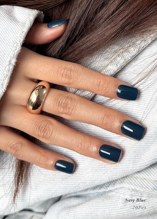 Semi Cured Gel Nail Strips (Navy Blue), Solid, 20 Pcs Gel Nail Wraps, Stickers, Salon Quality, Works with Any UV Lamps
