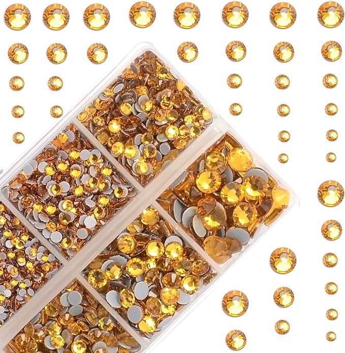 4000Pcs Mixed Size Hot Fix Round Crystals Gems Glass Stones Hotfix Flat Back Rhinestones (Topaz)