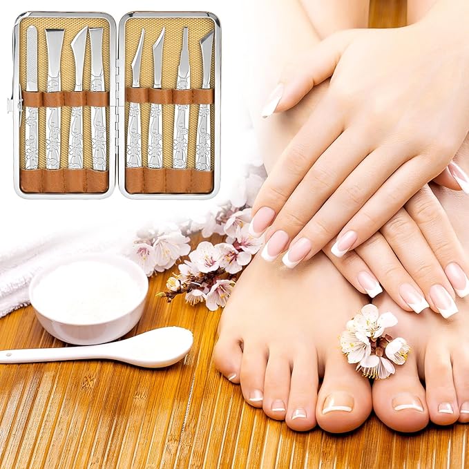 QWORK Ingrown Toenail Tool, 8 Pcs Foot Shaver Pedicure Tool, Stainless Steel Dead Skin Removal Kit, for for Ingrown Foot Fingernail Care
