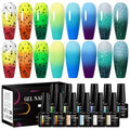 MEET ACROSS 12PCS Color Changing Gel Nail Polish Set Blue Green Mood Temperature Change Nail Polish Eggshell Gel Polish Set Nail Art Design 8 Colors