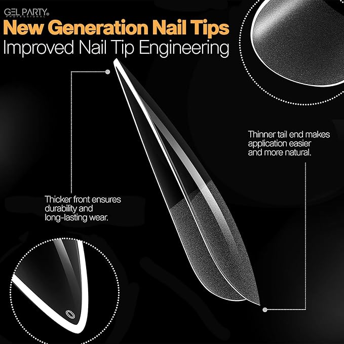 GELPARTY Soft Gel Nail Tips Medium Stiletto - 240 Pcs Pre-Buffed Matte Full Cover Tips - No Filing Needed, Soak Off Gel Extension System - Clear False Nails (12 Sizes)