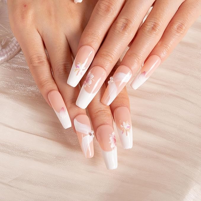 LOVFUL Press on Nails Falling | Handmade with Full Covered Crystals | Reusable Full Cover Nails | Coffin Classic Regular 1.3 in | H277-S