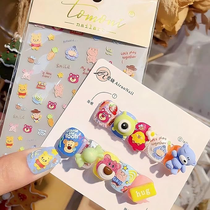 Dedyel Funny Cartoon Nail Stickers Fun Bears Cute Cartoon Bear Self-Adhesive Nail Stickers for Women Girls Kids Nail Art Decoration