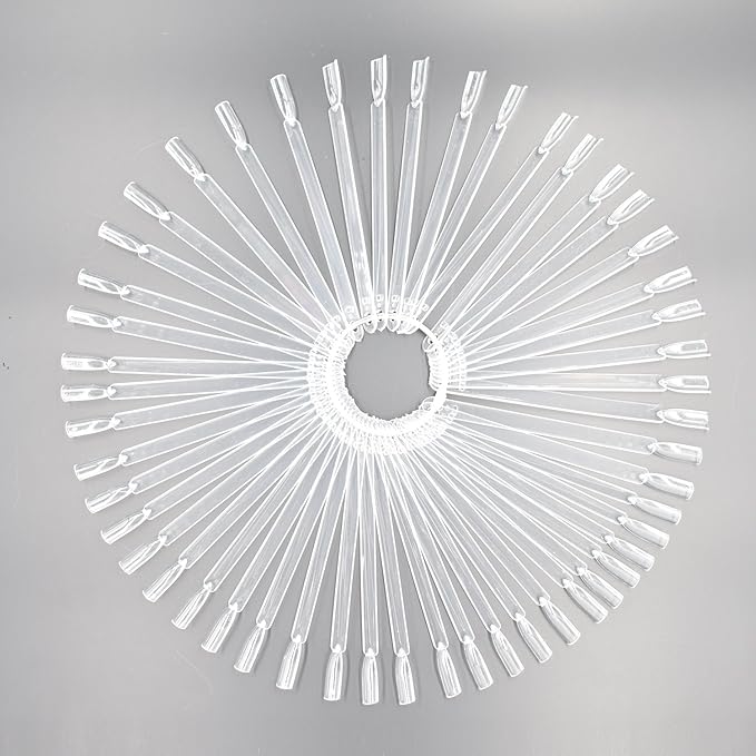 100 Tips White and Transparent Plastic Polish Board Nail Art Display Practice Sticks Wheel with Metal Split Ring Holder