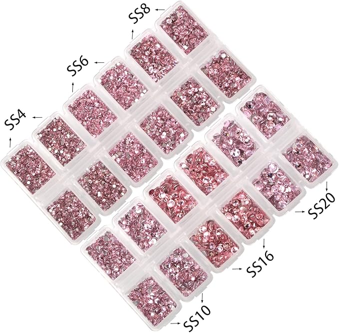 10000 Pieces Rhinestones 6 Sizes Round Crystal Glass Flat Back Rhinestones with 1Tweezers and 1Picking Pen for Nail Art Crafts Clothes Bags DIY (Pink)
