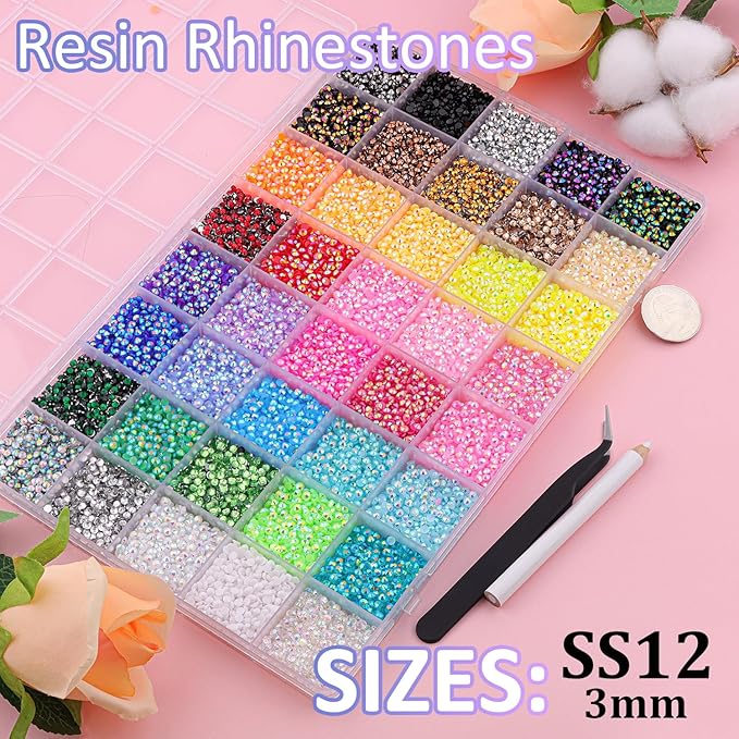 40000Pcs Resin Jelly Rhinestones for Bedazzling, 3mm Mixed-Color Flatback Gems for Diamond Art, Bedazzler Kit with 1Pcs 10ml B7000 Jewelry Glue for Crafting Crafts Book Shoes Nail Art