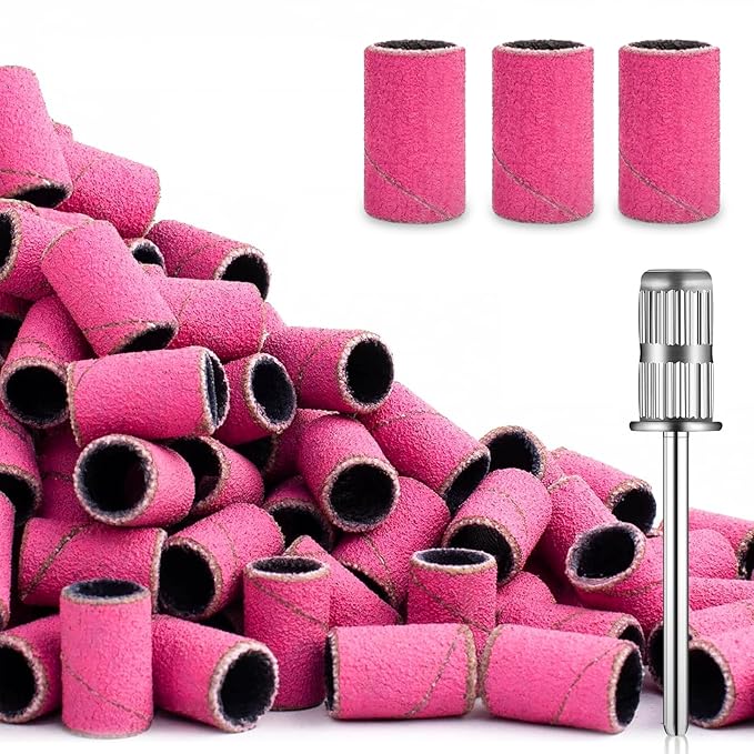 120Pcs Nail Drill Bits Sanding Bands with Nail Drill Bits, Professional Sand Band 180# Fine Grit Nail File Sanding Bands for Acrylic Nails Manicures and Pedicure