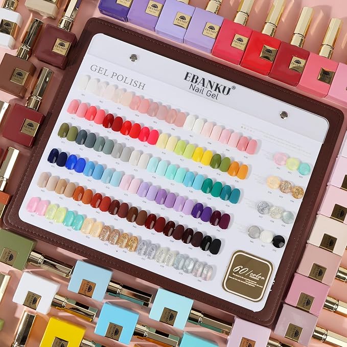 EBANKU 60 Colors Gel Nail Polish Set, Same Color Same Bottle Gel Polish Kit with 2PCS Functional Gel Soak Off Nail Art Manicure Salon DIY at Home for Women