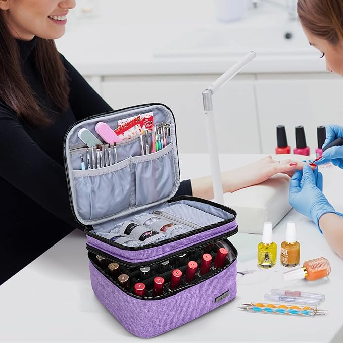 LUXJA Nail Polish Carrying Case - Holds 20 Bottles (15ml - 0.5 fl.oz), Portable Organizer Bag for Nail Polish and Manicure Set, Lavender
