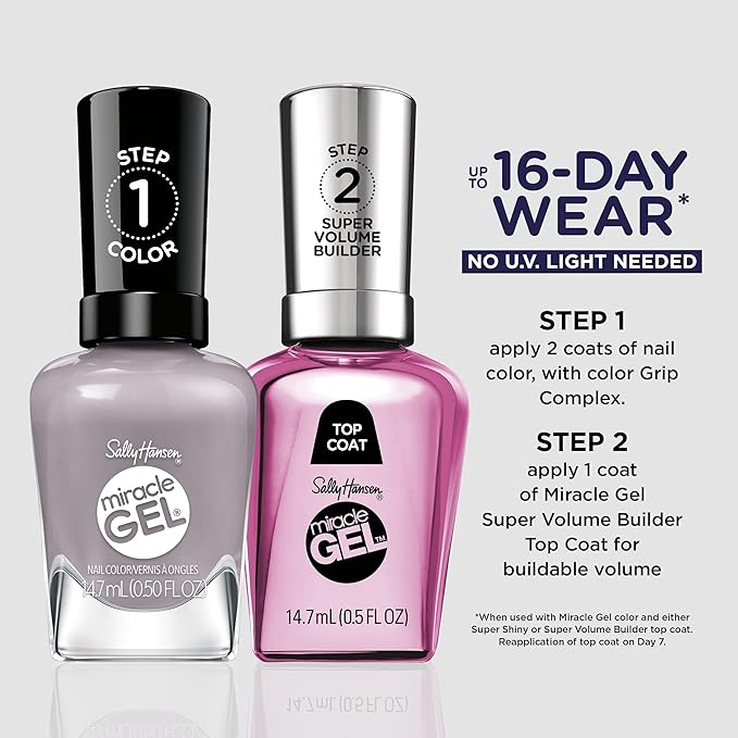 Sally Hansen Miracle Gel Supercharged Pinks Nail Polish | Salon Quality Gel-Like Formula, Two-Step System, No UV Light Needed, Long Lasting |800 Fog-et Me Not| Soft Stormy Gray Creme Nail Color