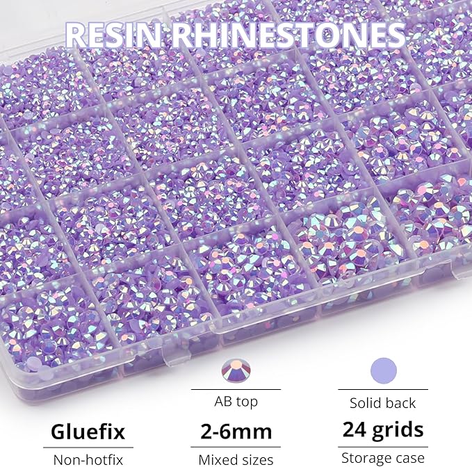31000Pcs Lavender Resin Rhinestones for Bedazzling, 2-6mm Mixed Sizes, Bedazzled Flatback Gems Crystal Jewels Diamonds Gemstones Stones Bedazzle Set with B7000 Glue for Crafting Clothes Crafts