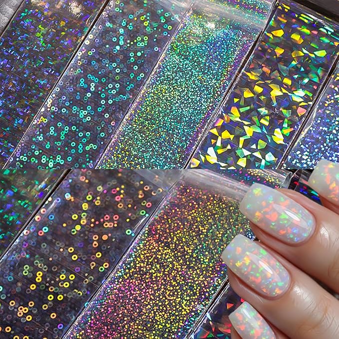 10Rolls Aurora Nail Foil for Nail Art Laser Nail Transfer Foil Stickers 3D Holographic Nail Art Foils Clear Glass Fragment Starry Sky Paper Nail Stickers Holographic Mermaid Nail Decals Foil for Women