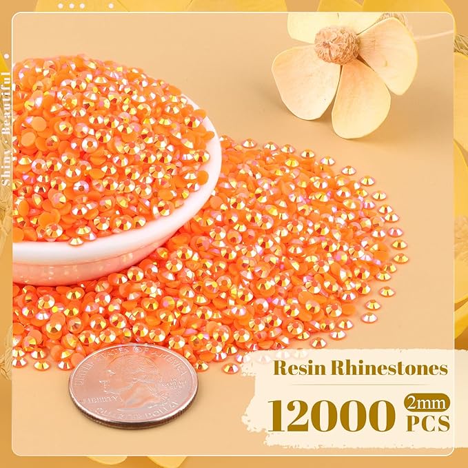 12000PCS 2mm Resin Jelly Rhinestones in Bulk (Orange AB), Bedazzling Flatback Crystals Rhinestones for Crafting DIY Nail Decoration, Gems Diomand Charms for Tumbler Shoes Clothing Fabric