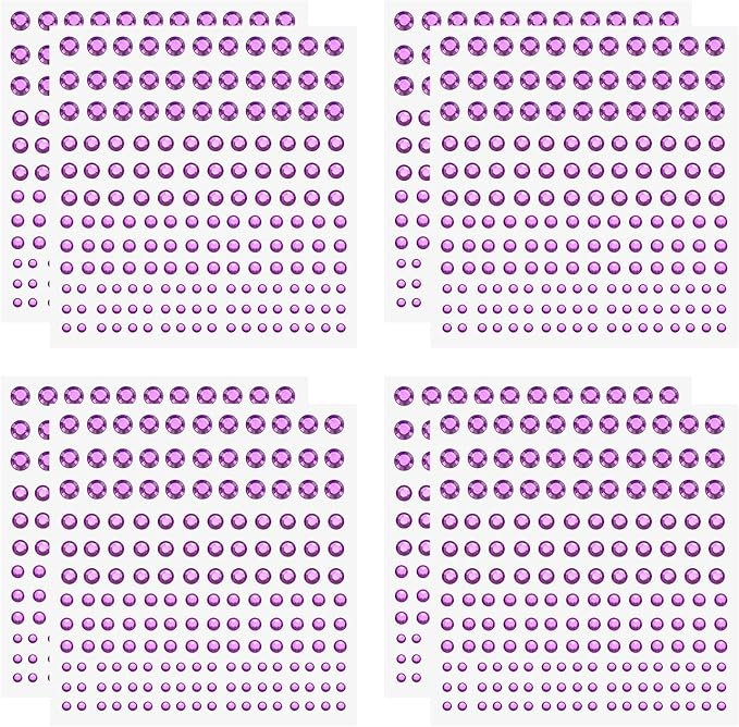 PATIKIL 1320 Pcs Acrylic Gem Sticker, 4 Size 3/4/5/6mm Self Adhesive Rhinestones Face Gem Stones Bling Jewelry for Nail Art Craft Clothes DIY Makeup Decoration Party, Purple
