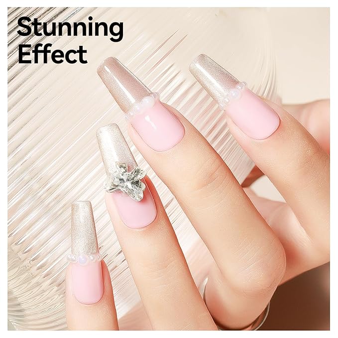 Cat Eye Gel Nail Polish, Glitter Magnetic Gel Polish Shimmer Champagne Gold Cat Eye Nails With Magnet Stick, Holographic Cateye Effect, UV Velvet Nail Art Manicure Salon DIY Home, 12ML