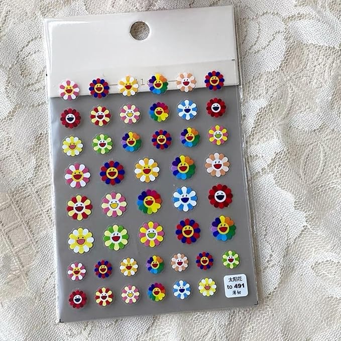 Dedyel Smile Nail Art Stickers Cute Nail Stickers Cartoon Nail Stickers 5D Embossed Smile Face Nail Stickers Kawaii Self-Adhesive Nail Stickers for Women Girls Kids Nail Art Decoration