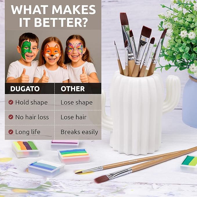 DUGATO 10pc Face Paint Brush Set - Professional Synthetic Brushes for Face & Body Painting, Makeup, Cosplay | Ideal for Beginners & Artists