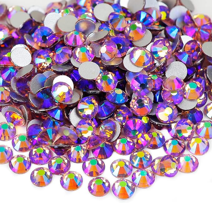 Genie Crystal Light Purple AB Rhinestones SS20, 4.8 mm Light Amethyst Aurora Borealis Flatback Glass Rhinestone for DIY Crafts, Shoes, Wedding Dreass, Tumbler, Cup, Makeup, Bling Decoration
