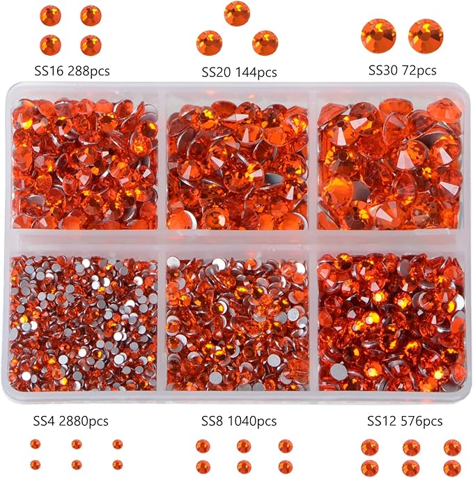 Bymitel 5000 Pieces 6 Mixed Sizes Glue Fix on Glass Rhinestones Round Crystal Gems Flatback for DIY Jewelry Making with one Picking Pen(6-Sizes 5000PCS, Hyacinth)