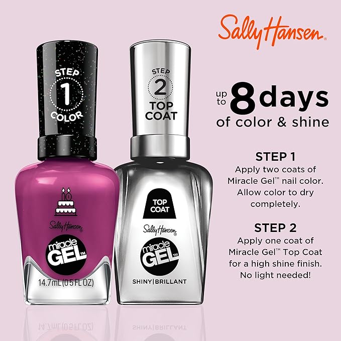 Sally Hansen Miracle Gel Salon Quality Nail Polish | Gel-Like Formula, Two-Step System, No UV Light Needed, Long Lasting | Opaque, Glossy | 533 Brewberry | Plum Purple Nail Color