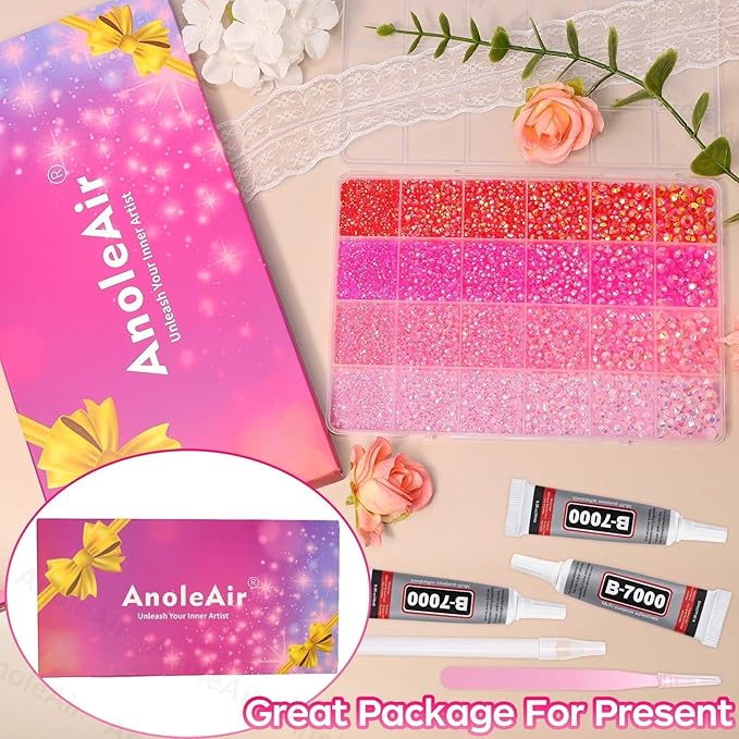 26000PCS Mixed Pink Resin Flatback Rhinestones for Crafting, Resin Rhinestones for Bedazzling Kit, 2/3/4/5/6mm Flatback Gems Jewels for DIY Mugs Tumblers Clothing Shoes Nail Art