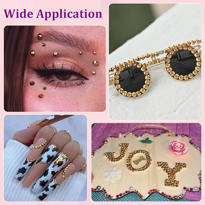 30000Pcs Mine Gold Rhinestones for Bedazzling with B7000 Jewelry Glue, Bedazzler Kit Bulk Flatback Gems, Resin Rhinestones for Crafting Crafts Clothing Shoes Fabric Nail Art Assorted Size 2/3/4/5/6mm