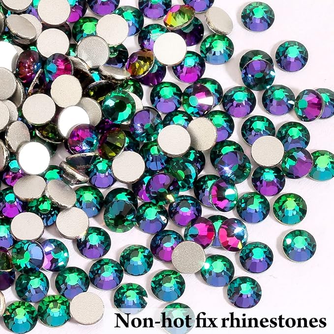 Green Flame Rhinestones Flatback Rhinestone for Crafts Glass Nail Rhinestones Nail Gems Crystals for Makeup Bags Shoes Decoration DIY(SS30,288pcs,Green Flame)