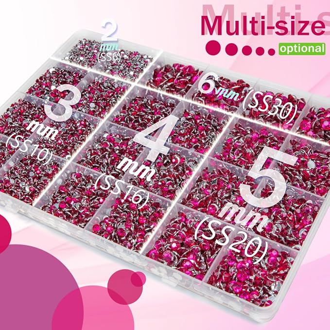 Rose Red Crystal Resin Rhinestones w B7000 Glue for Bedazzling Crafting 2-6mm Dark Hot Pink Flatback Stones Diamonds Gems Bedazzler Kit for Nails Face Eyes Makeup Tumblers Bottles Crafts Shoes