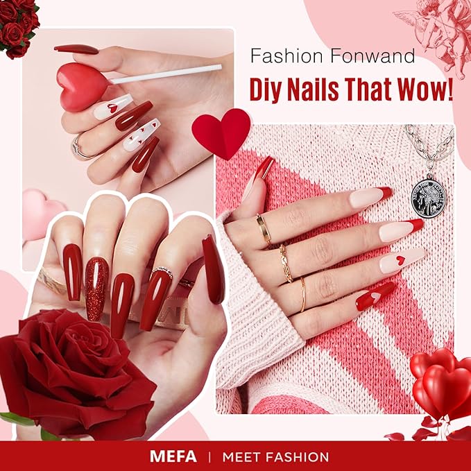 MEFA Red Gel Nail Polish Set, 6 Colors Gel Polish Kit Popular Red Burgundy Glitter Nail Polish Soak Off Rose Dark Red Shimmer Nail Art Design DIY Home Salon Manicure Gifts for Women Girls 2024