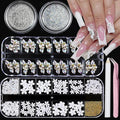 Rhinestones for Nails, Nail Art Charms 3D Flower Nail Charms for Acrylic Nails White Gold Supplies Luxurious Gems Rhinestones Pearls Design Accessories for Women Manicure Decorations